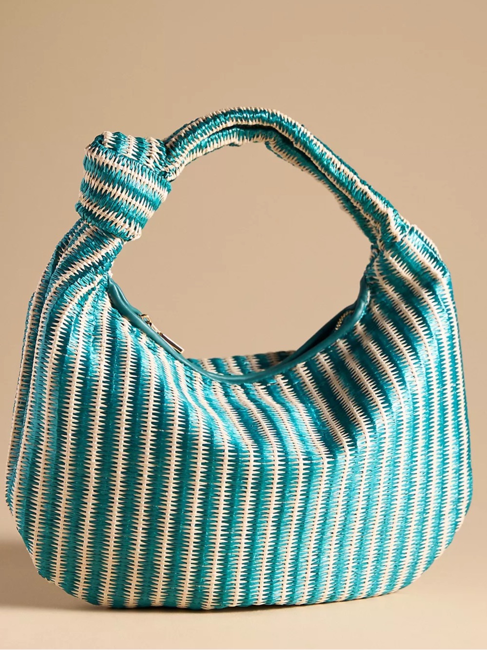 Turquoise Woven Knot Handle Shoulder Bag